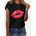 Women Casual Crew Neck Lips Print Short Sleeve Basic Tee T  shirts Women Casual Crew Neck Lips Print Short Sleeve Basic Tee T  shirts