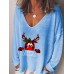 Women Christmas Letter Cartoon Print V  Neck Loose Long Sleeve T  Shirts Women Christmas Letter Cartoon Print V  Neck Loose Long Sleeve T  Shirts
