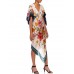 MORPHEW COLLECTION White Multicolored Silk Botanical Print With Borders Scarf Dress MORPHEW COLLECTION White Multicolored Silk Botanical Print With Borders Scarf Dress