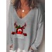 Women Christmas Letter Cartoon Print V  Neck Loose Long Sleeve T  Shirts Women Christmas Letter Cartoon Print V  Neck Loose Long Sleeve T  Shirts