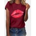 Women Casual Crew Neck Lips Print Short Sleeve Basic Tee T  shirts Women Casual Crew Neck Lips Print Short Sleeve Basic Tee T  shirts