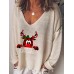 Women Christmas Letter Cartoon Print V  Neck Loose Long Sleeve T  Shirts Women Christmas Letter Cartoon Print V  Neck Loose Long Sleeve T  Shirts