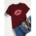 Women Casual Crew Neck Lips Print Short Sleeve Basic Tee T  shirts Women Casual Crew Neck Lips Print Short Sleeve Basic Tee T  shirts