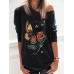 Women Floral Butterfly Print Round Neck Long Sleeve Casual T  Shirts Women Floral Butterfly Print Round Neck Long Sleeve Casual T  Shirts