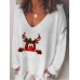 Women Christmas Letter Cartoon Print V  Neck Loose Long Sleeve T  Shirts Women Christmas Letter Cartoon Print V  Neck Loose Long Sleeve T  Shirts
