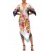 MORPHEW COLLECTION White Multicolored Silk Botanical Print With Borders Scarf Dress MORPHEW COLLECTION White Multicolored Silk Botanical Print With Borders Scarf Dress