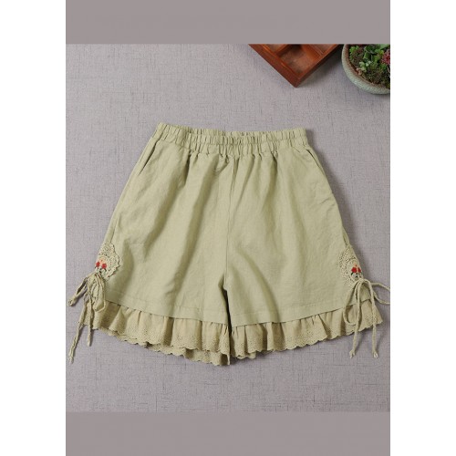 Fitted Green Embroideried Lace Patchwork hot pants Summer Fitted Green Embroideried Lace Patchwork hot pants Summer