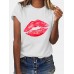 Women Casual Crew Neck Lips Print Short Sleeve Basic Tee T  shirts Women Casual Crew Neck Lips Print Short Sleeve Basic Tee T  shirts