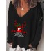 Women Christmas Letter Cartoon Print V  Neck Loose Long Sleeve T  Shirts Women Christmas Letter Cartoon Print V  Neck Loose Long Sleeve T  Shirts